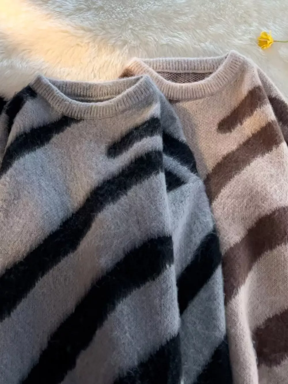 Men's Striped Fuzzy Knit Pullover Sweater, image 2