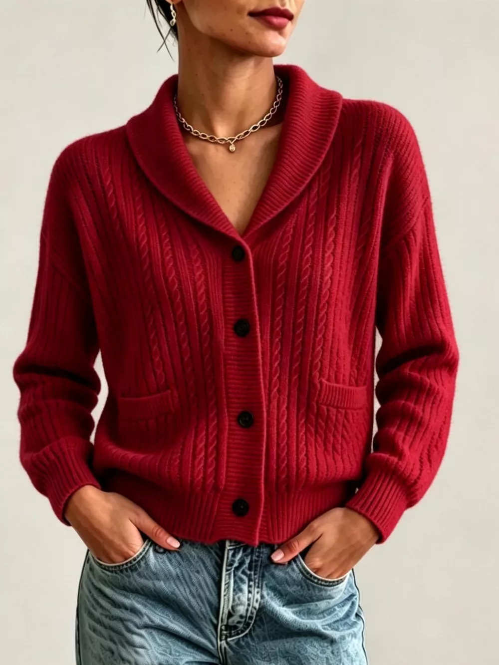 Full Size Shawl Collar Cable Knit Cardigan Plus Size, image 3