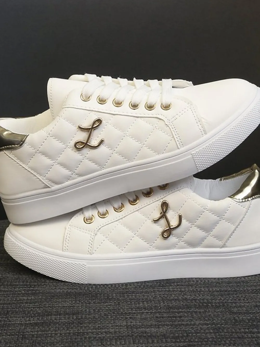 Quilted Platform Sneakers with Metallic Gold Accents, image 13