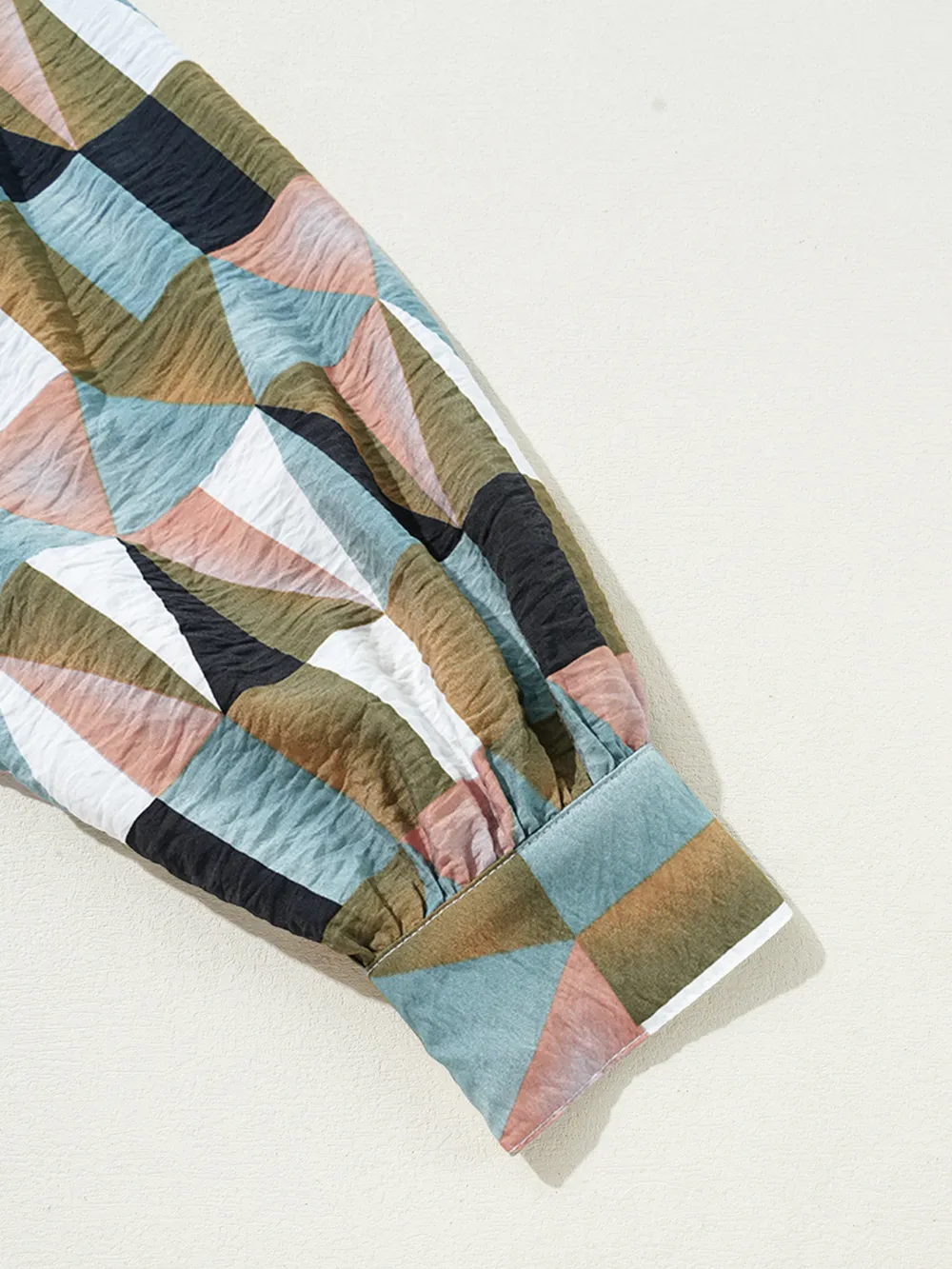 Geometric Print Buttoned Balloon Sleeve Loose Fit Shirt, image 5