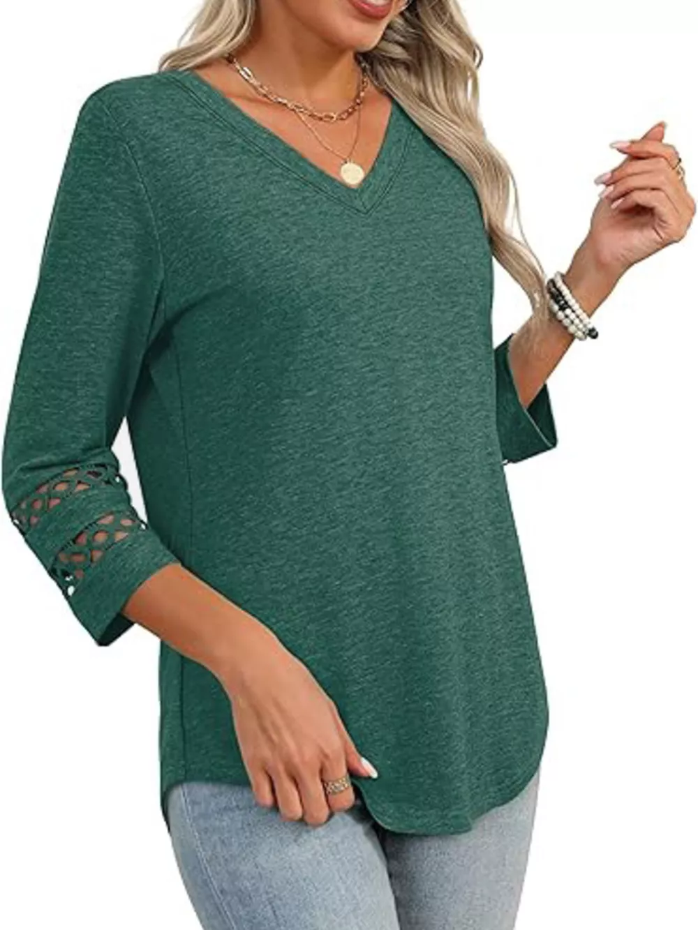 V-Neck Cutout 3/4 Sleeve T-Shirt, image 23