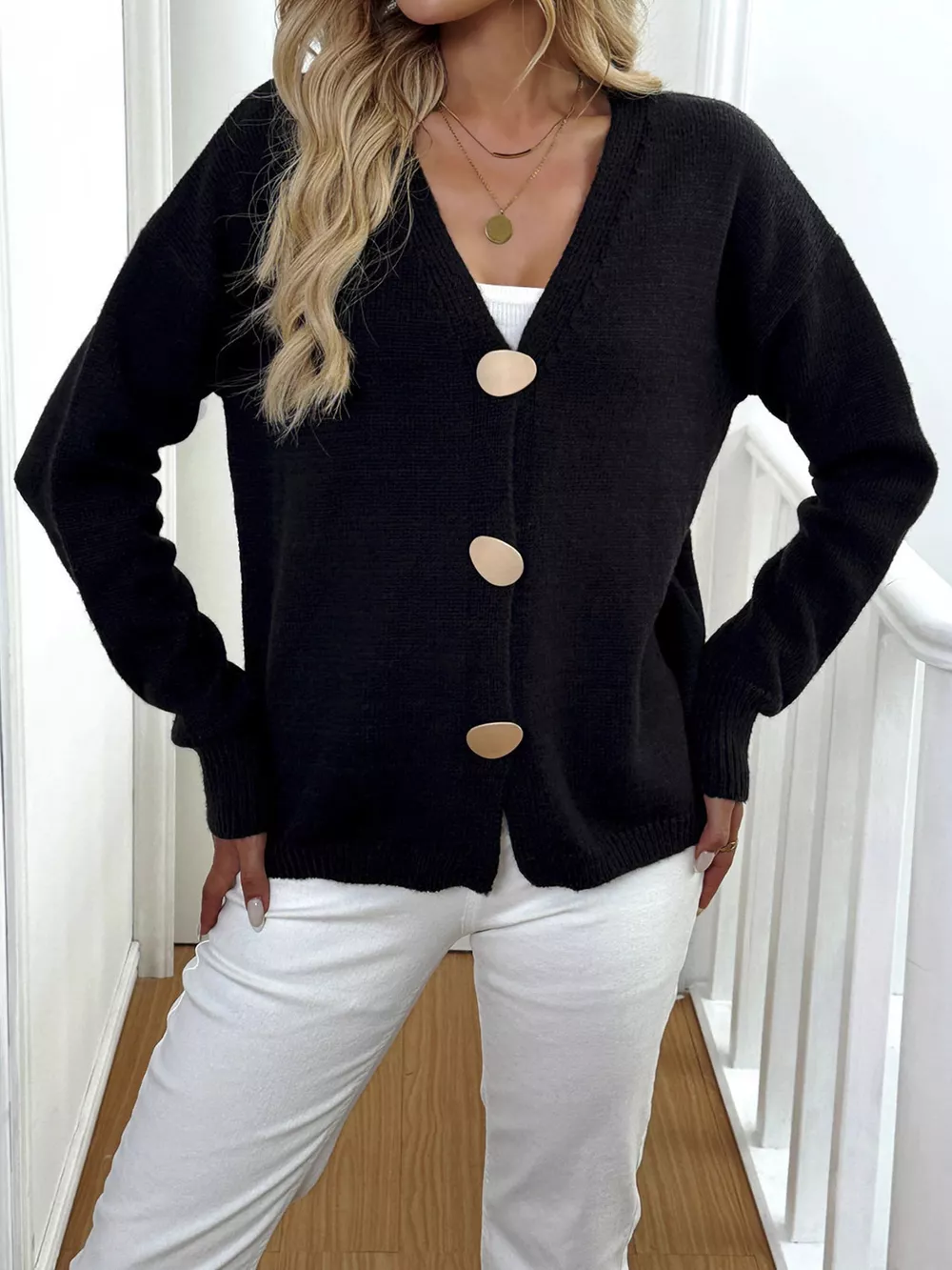 Button-Down V-Neck Cardigan, image 8
