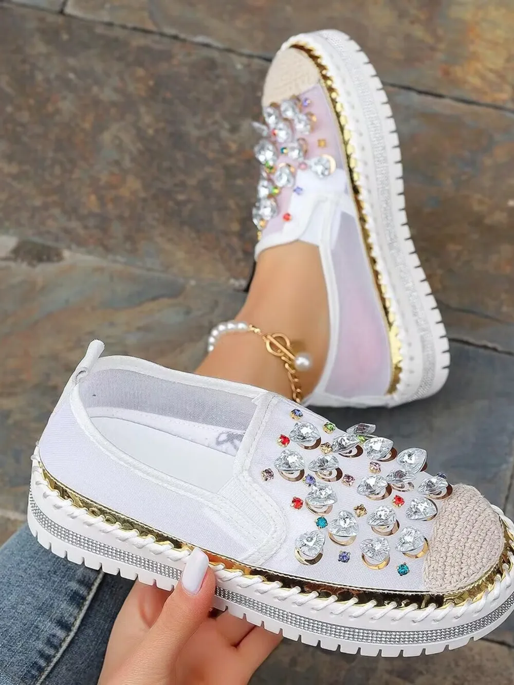 Rhinestone Embellished Platform Loafers, image 6