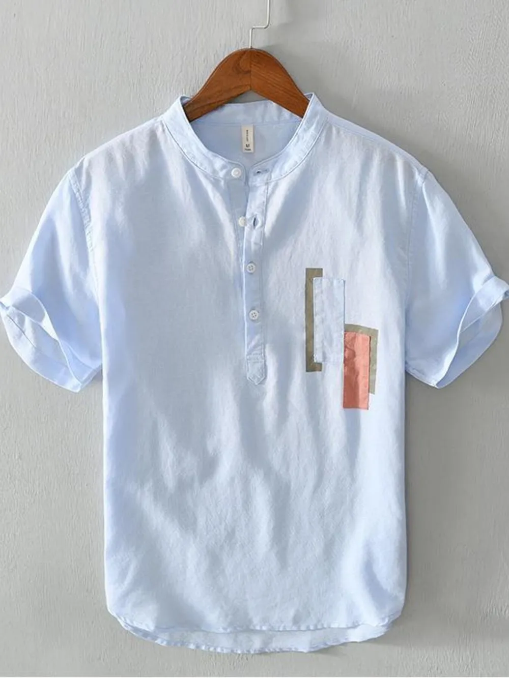 Men's Plus Size Geometric Contrast Half Button T-Shirt, image 4