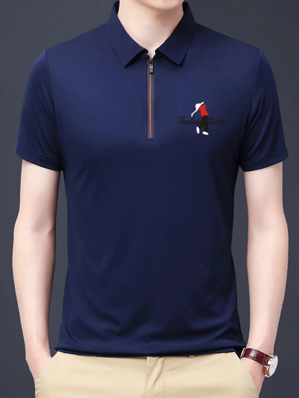 Men's Plus Size Half-Zip Short Sleeve Polo, image 5