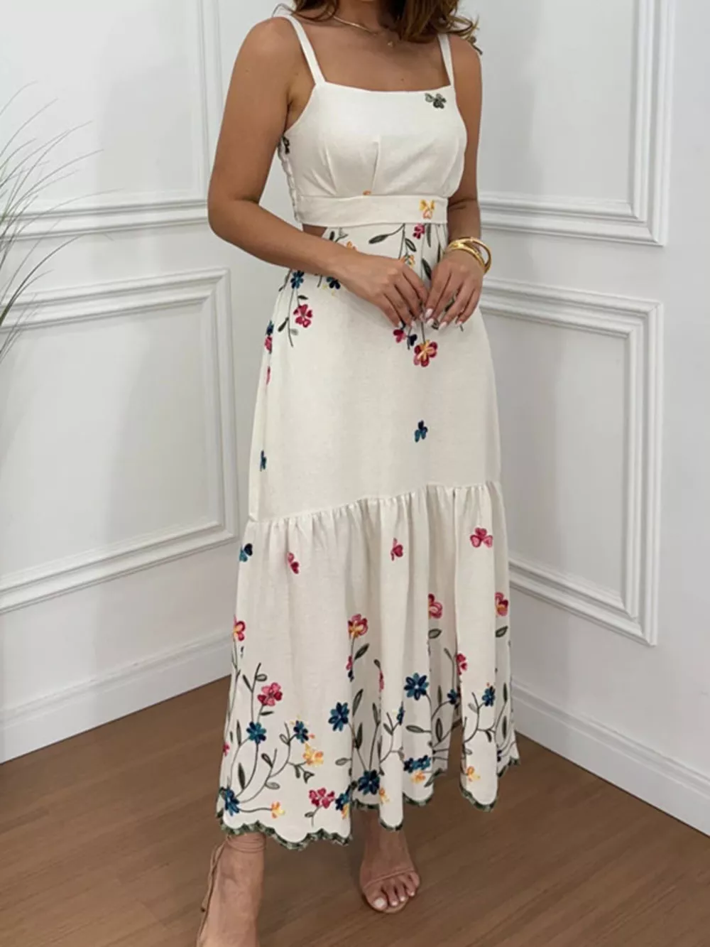 Floral Print Cutout Back Slit Hem Midi Dress, image 3