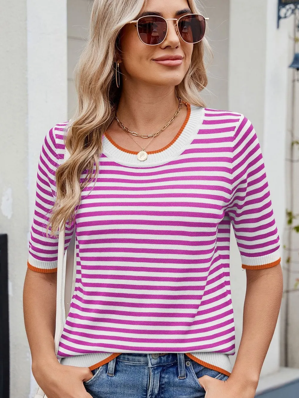 Striped Casual T-Shirt with Contrast Trim, image 15