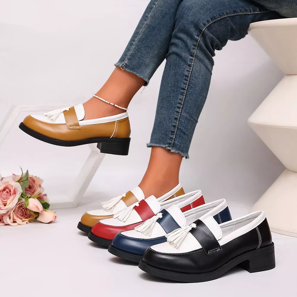 Round Toe Block Heels Loafers, image 2