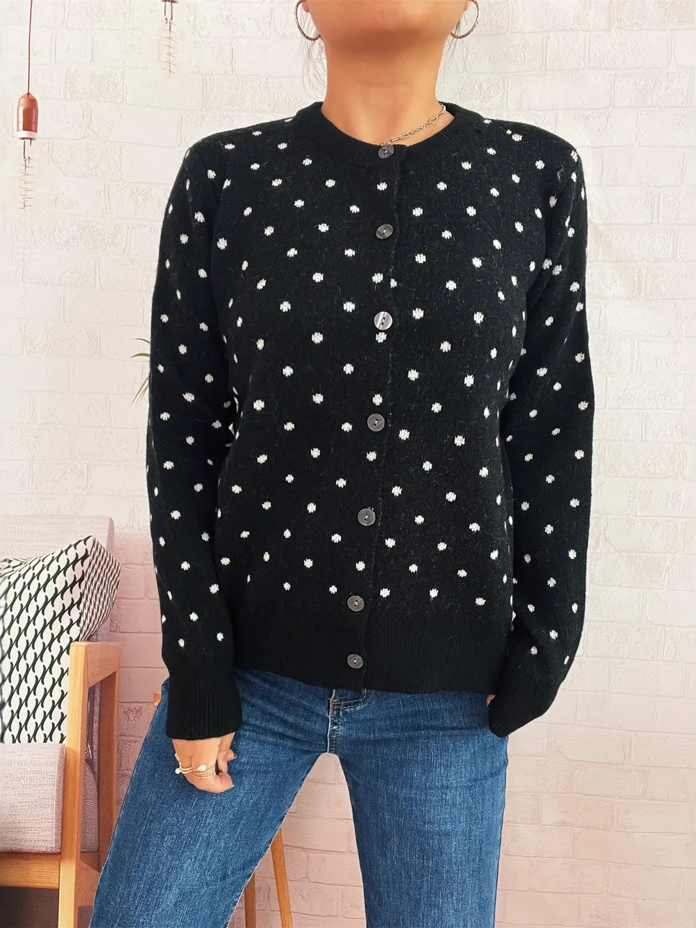 Polka Dot Button-Up Cardigan