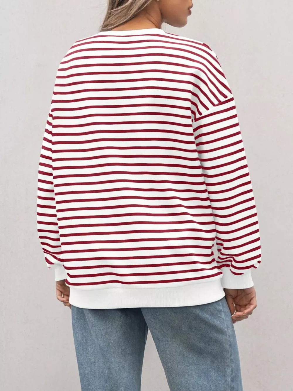Striped Round Neck Oversized Casual Sweatshirt, image 13