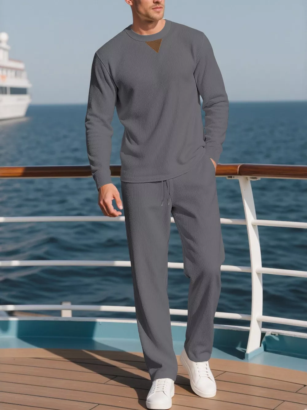 Men's Full Size Casual Crewneck Long Sleeve Sweatshirt and Jogger Set Plus Size, image 2
