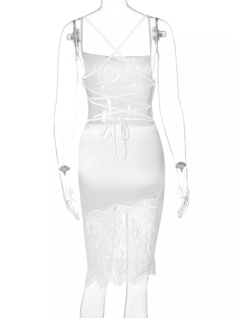 Satin Lace Trim Sleeveless Dress, image 5