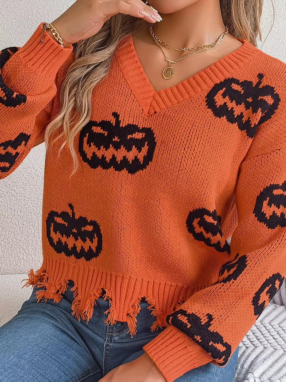 Pumpkin Distressed Hem Sweater, image 19