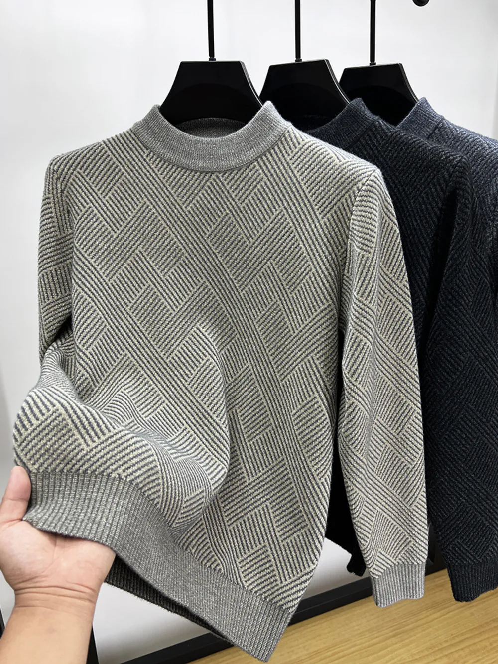Men's Plus Size Textured Knit Long Sleeve Sweater, image 2