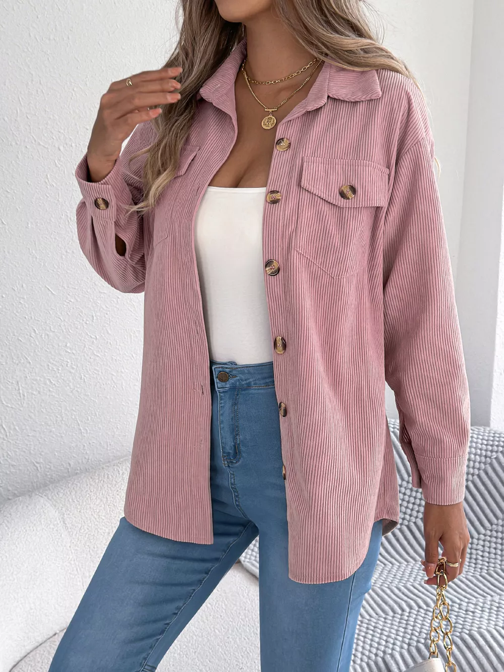 Casual Corduroy Button-Up Shacket, image 11