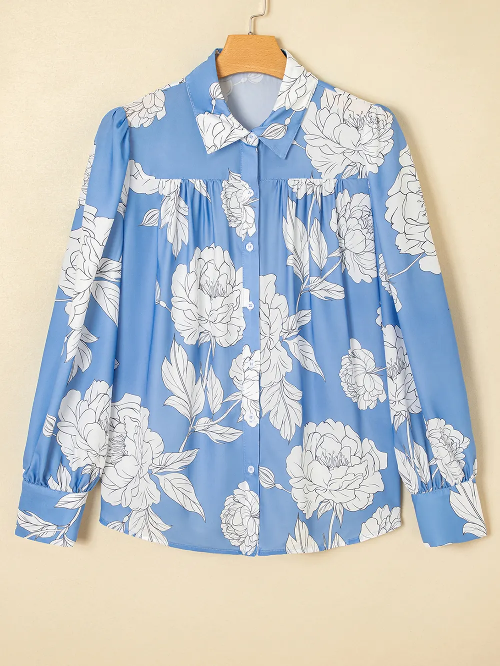 Floral Print Button Up Pleated Detail Puff Sleeve Shirt, image 6
