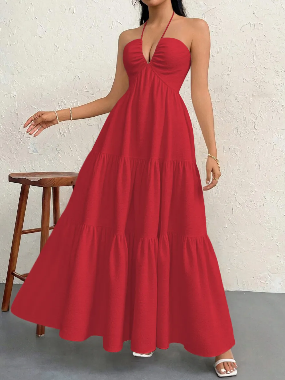 Halter Neck Tiered Maxi Dress, image 10