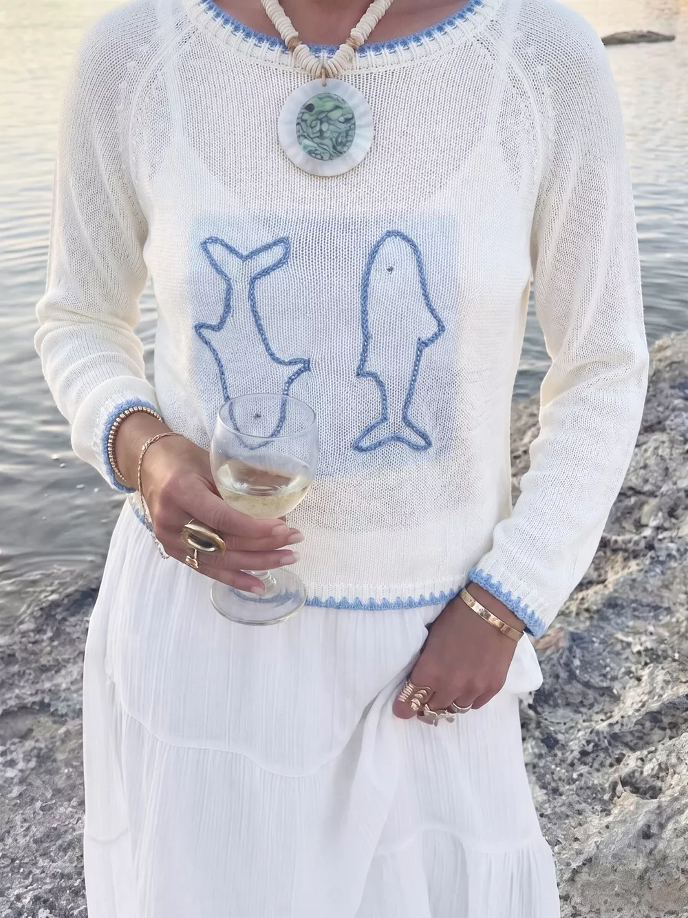 Fish Contrast Trim Knit Top, image 3