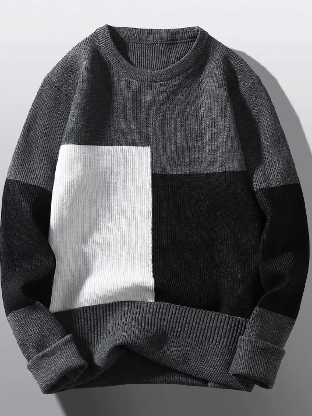 Men's Plus Size Color Block Round Neck Sweater, image 5