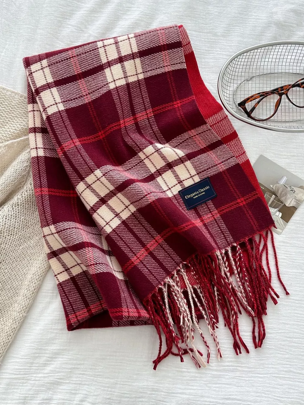 Classic Fringe Plaid Scarf, image 3