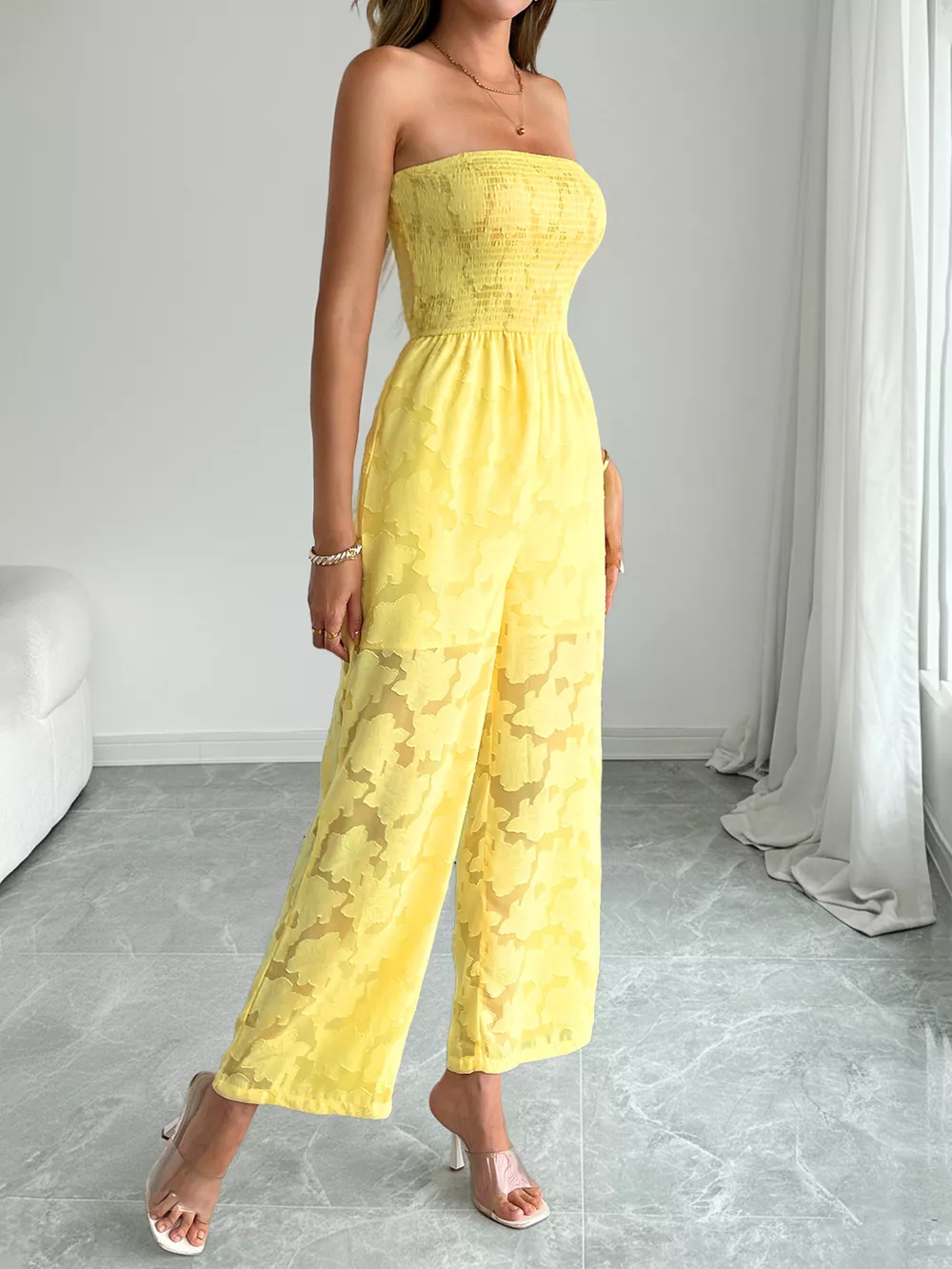 Lace Smocked Tube Jumpsuit, image 5