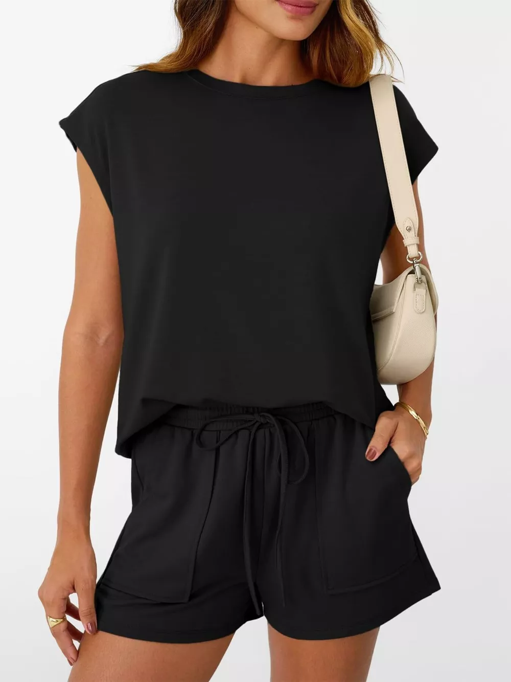 Round Neck Cap Sleeve Top and Shorts Set, image 7