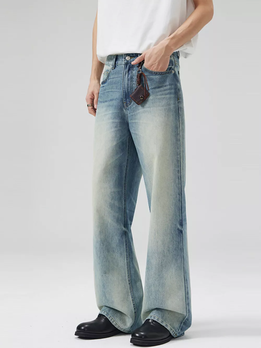 Men's Full Size Vintage Wash Wide Leg Jeans Plus Size, image 2