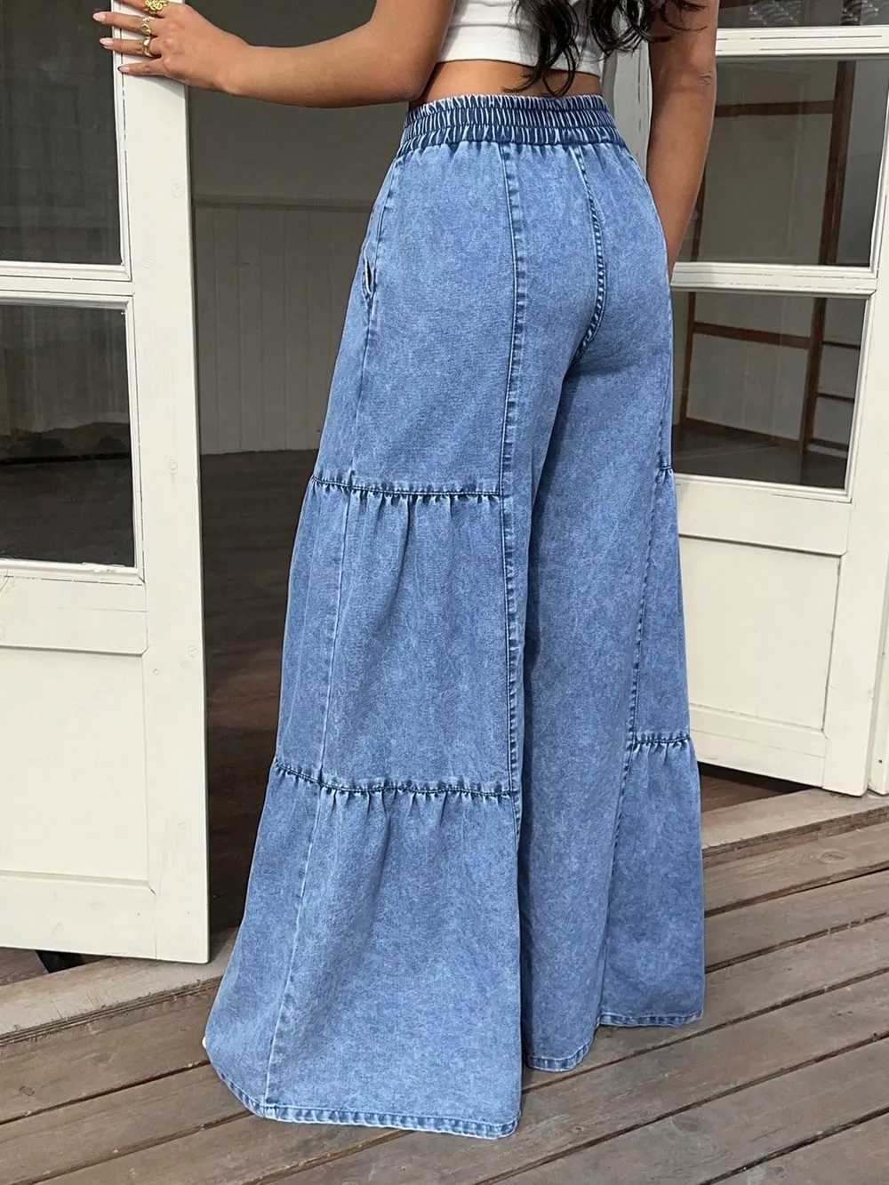 Wide Leg Tiered Jeans, image 7