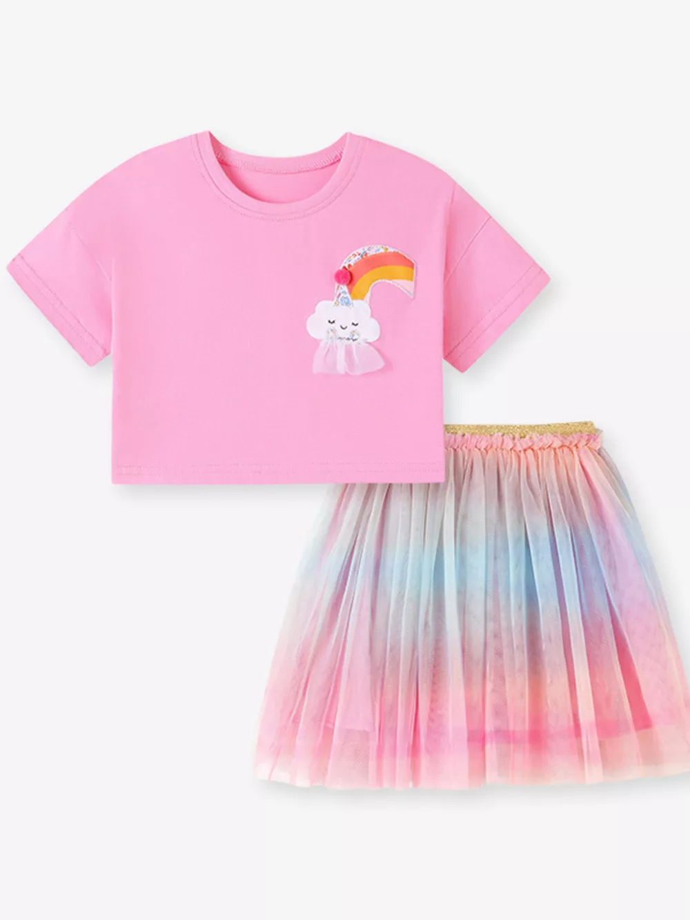 Children's Rainbow Cloud Applique Top and Tulle Skirt Set, image 4