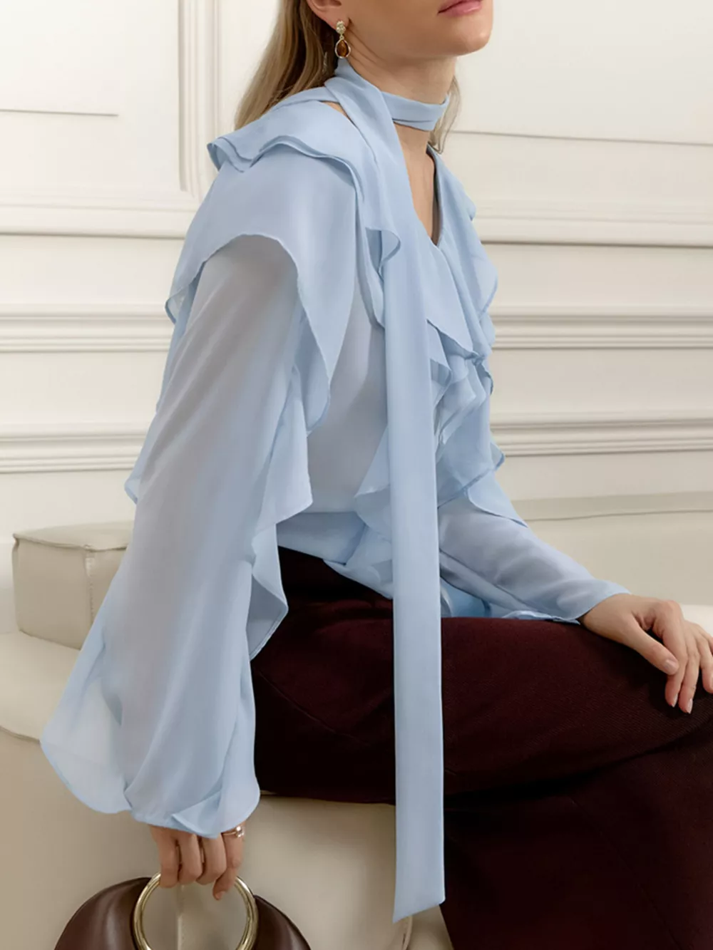 Ruffle Trim Chiffon Blouse, image 3