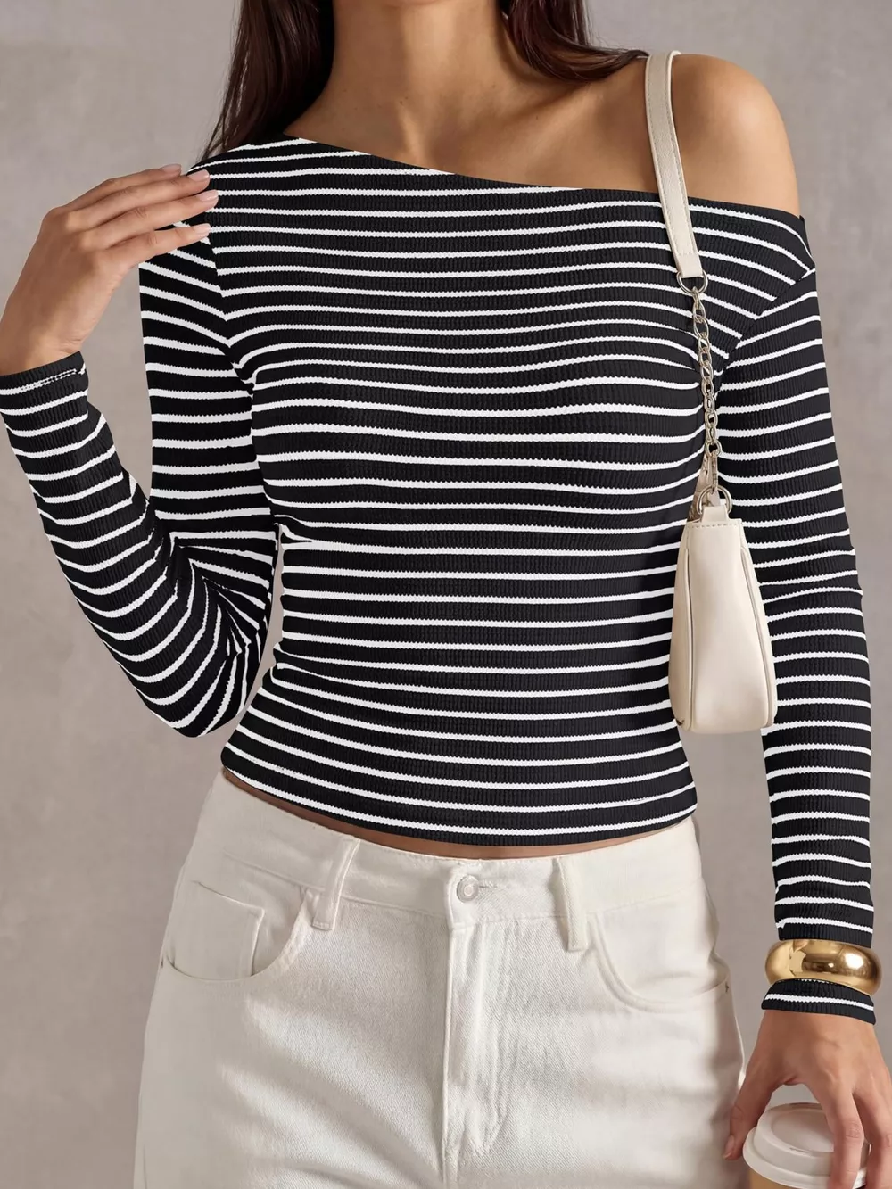 Striped Ribbed Long Sleeve T-Shirt