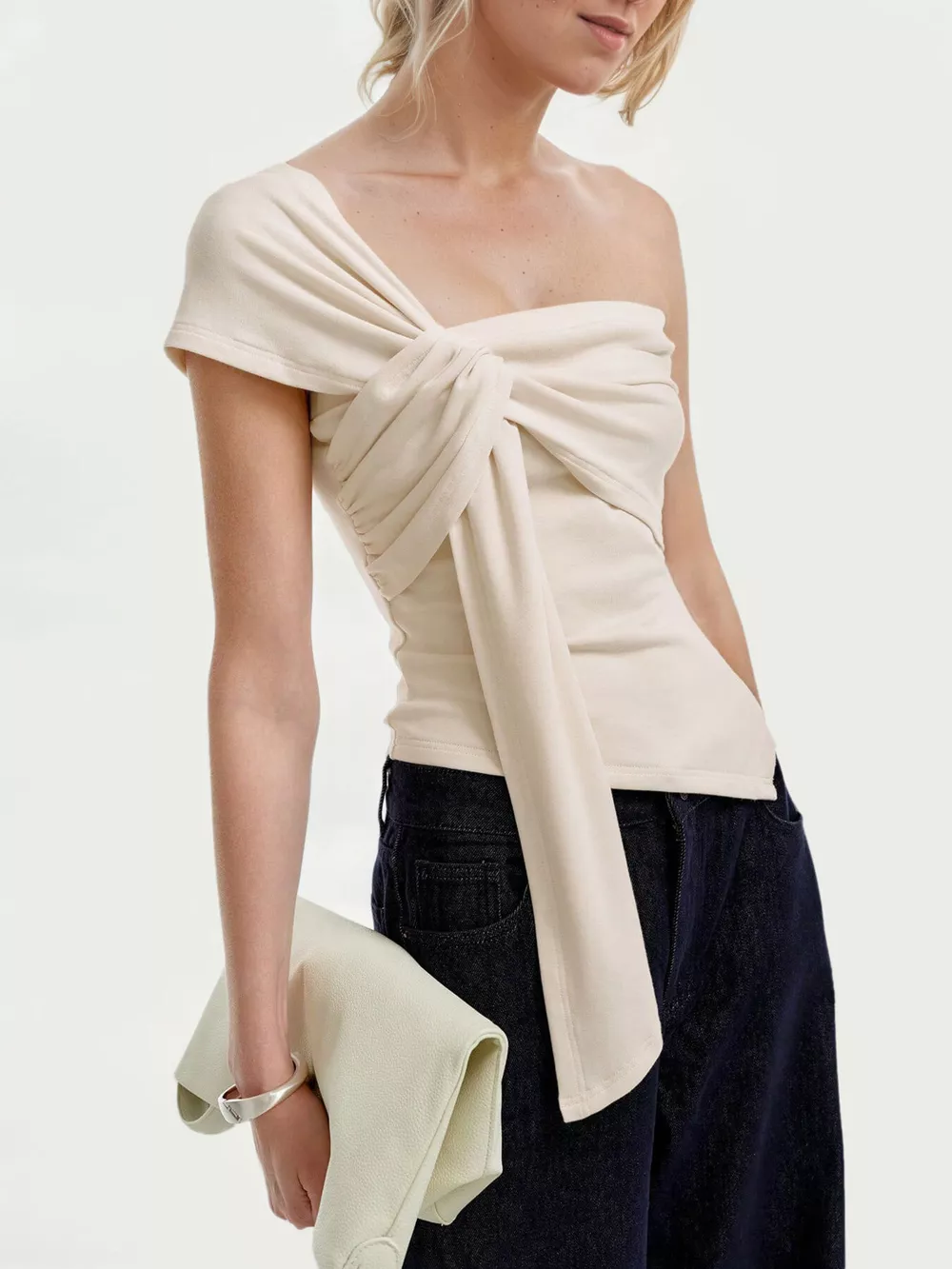 One-Shoulder Knot Detail T-Shirt, image 2