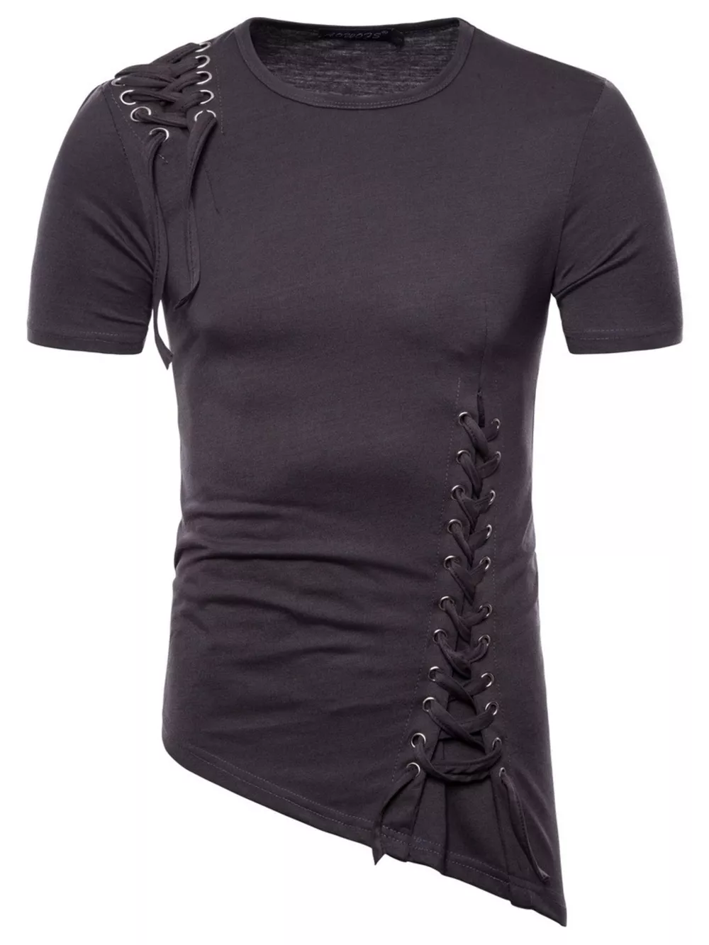 Men's Lace-Up Asymmetric Hem T-Shirt, image 15