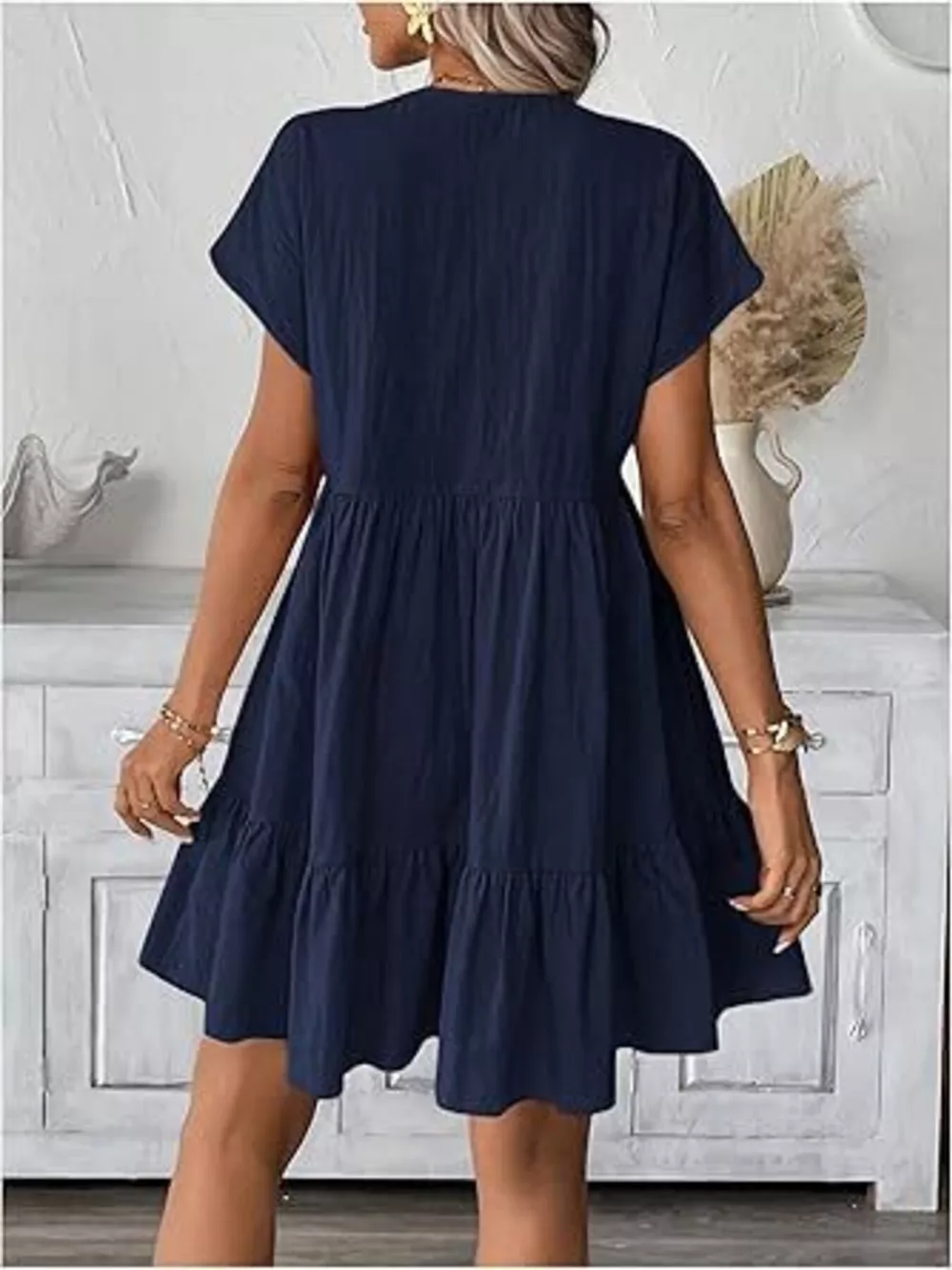 Short Sleeve Ruffle Hem Mini Dress, image 3