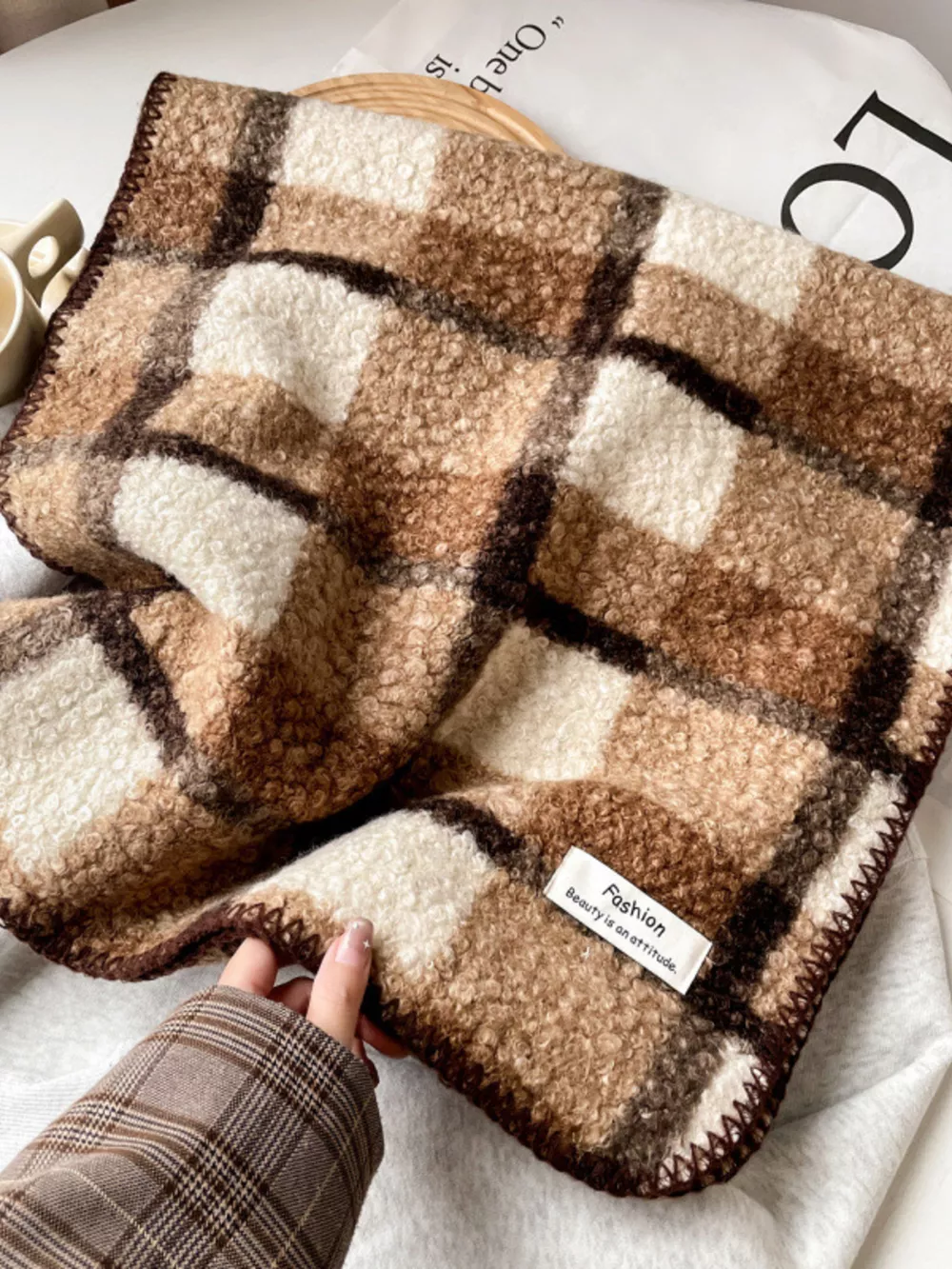Cozy Plaid Knitted Scarf, image 6