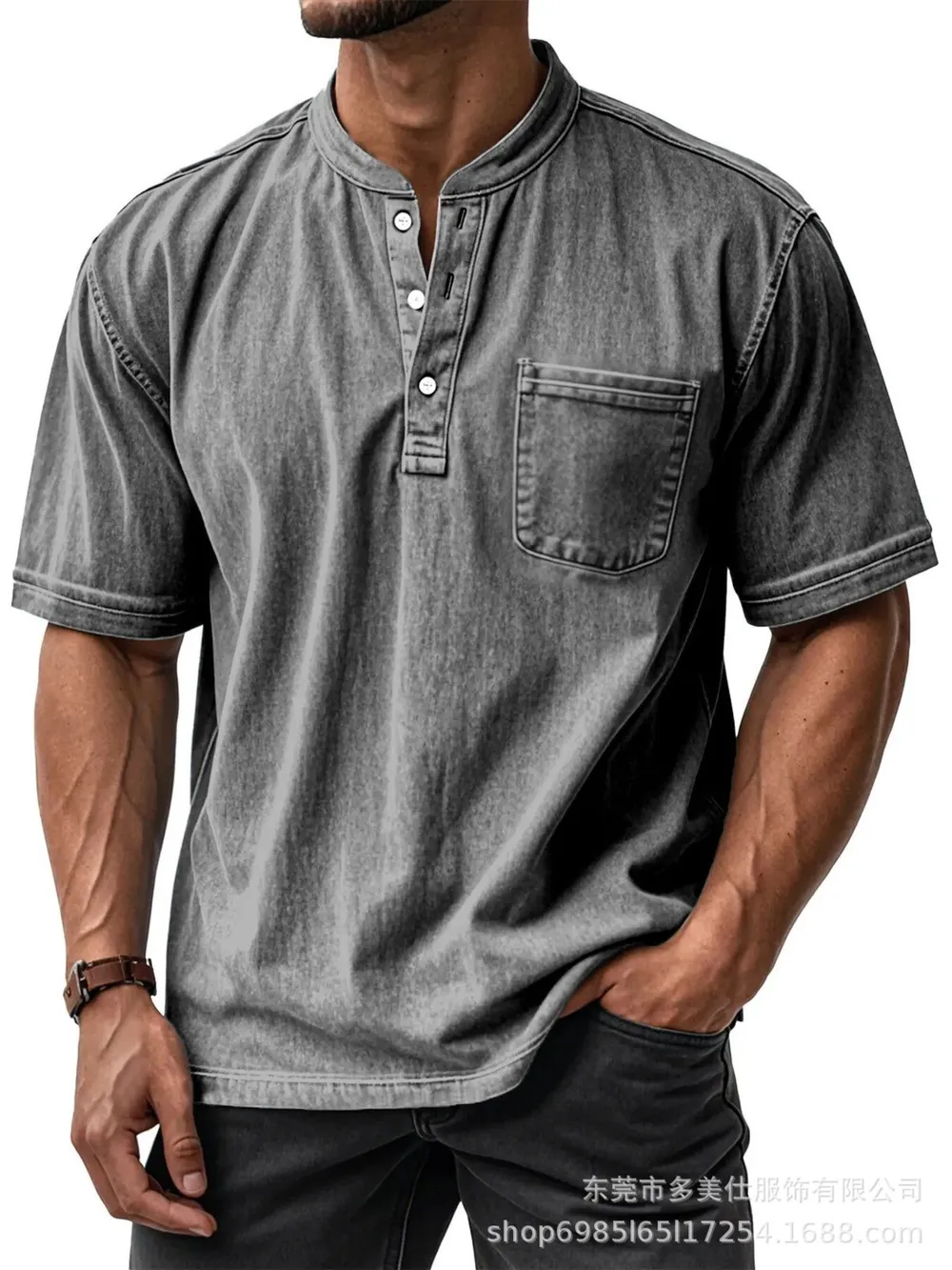 Men's Full Size Button Detail Short Sleeve Top Plus Size, image 9