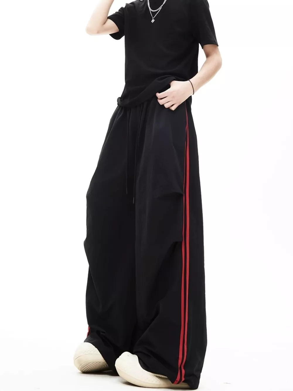 Men's Wide-Leg Pants with Side Stripes