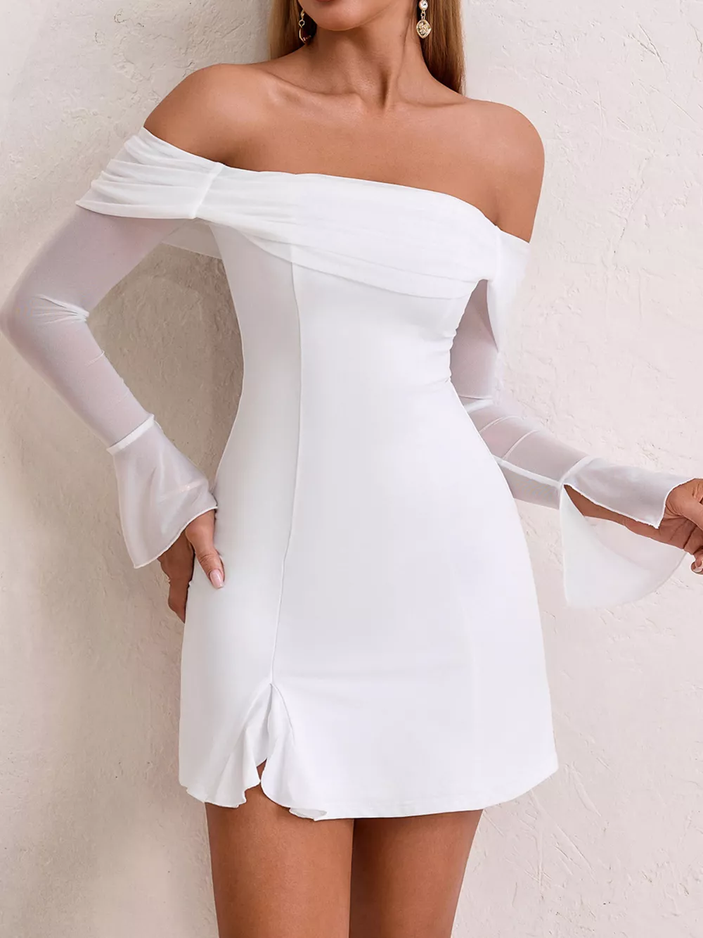 Off-Shoulder Long Sleeve Mini Dress, image 15
