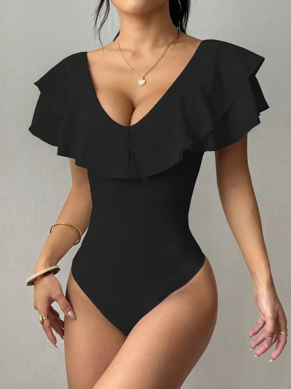 Ruffle Trim V-Neck Bodysuit, image 11
