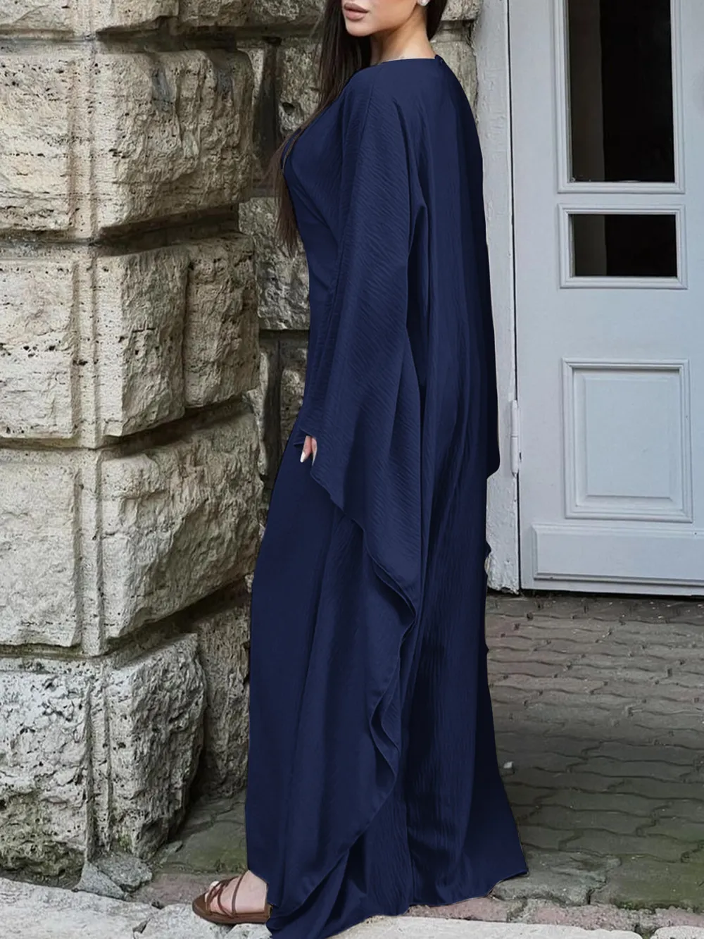 Round Neck Maxi Dress with Flowing Cape Sleeves, image 6