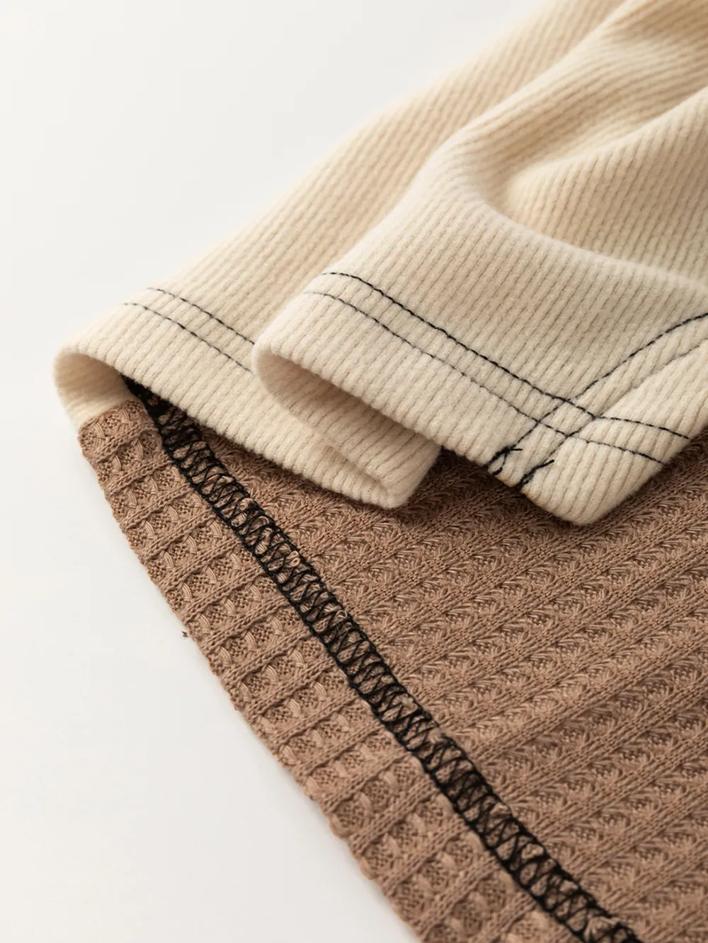 Color Block Waffle Knit Stitch Detail Long Sleeve Top, image 5