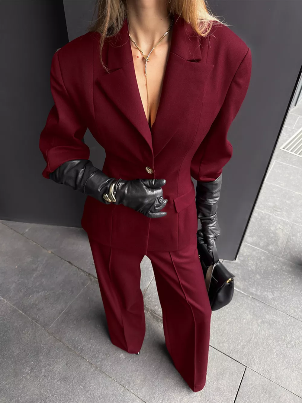 Single-Breasted Blazer and Wide-Leg Pants Set, image 2