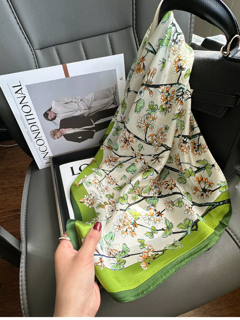 Floral Print Silk Scarf, image 2