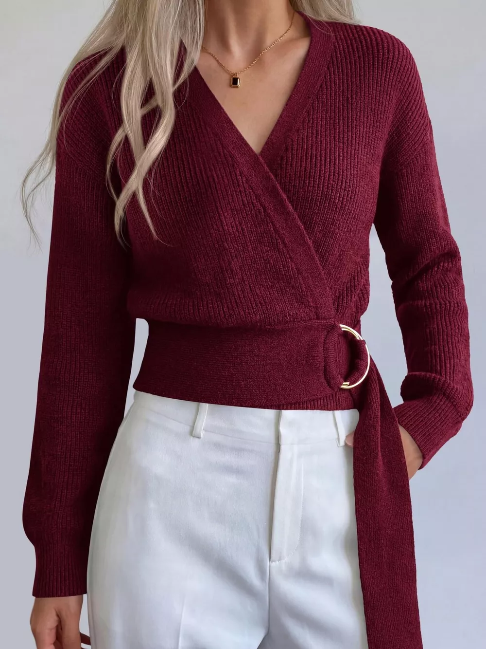 Metal Ring Detail Dropped Shoulder Sweater, image 13