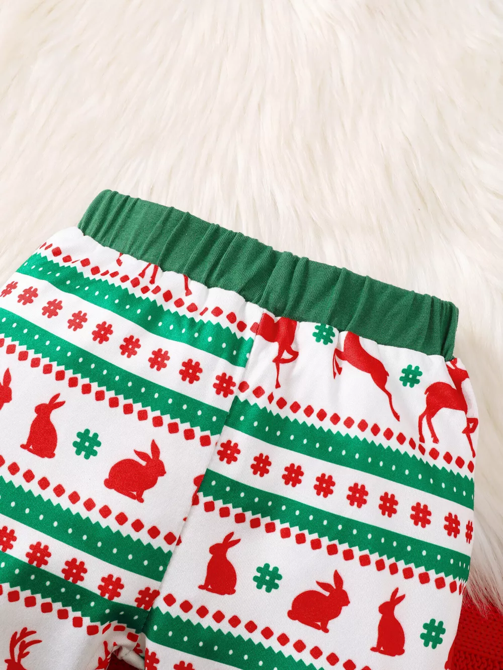 Children's Christmas Santa and Reindeer Print Long Sleeve Bodysuit and Pants Set with Hat, image 3