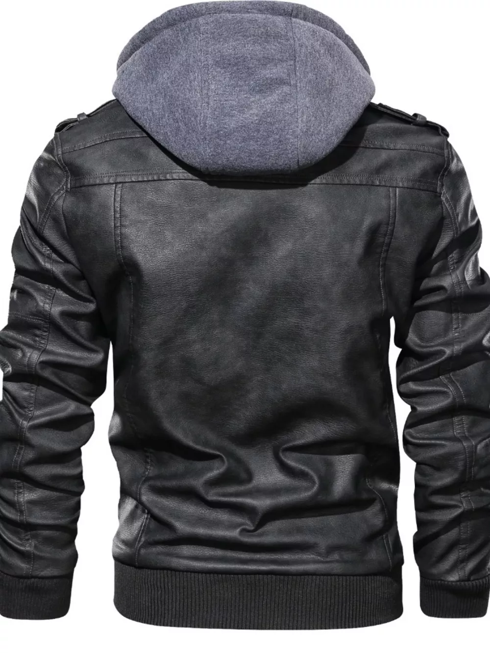 Men's Full Size Hooded Faux Leather Moto Jacket Plus Size, image 4