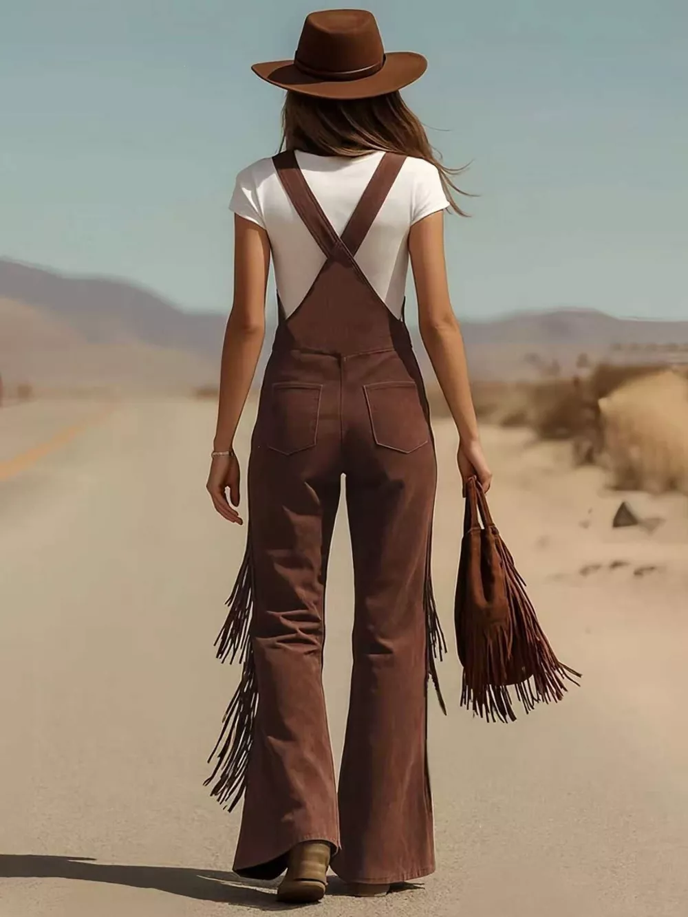 Fringe Detail Flare Leg Overalls, image 4