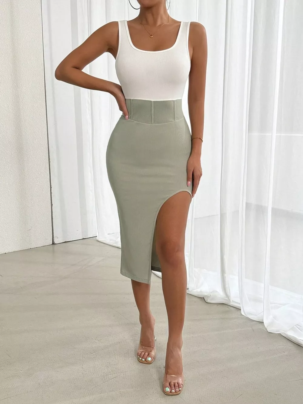 Slit Two-Tone Tank Dress, image 4
