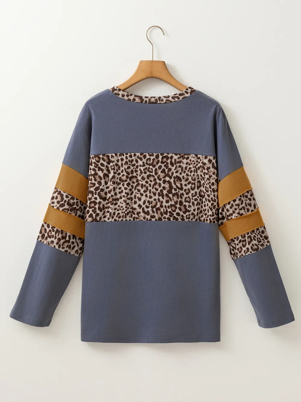 Leopard Color Block Long Sleeve Drop Shoulder Top, image 5
