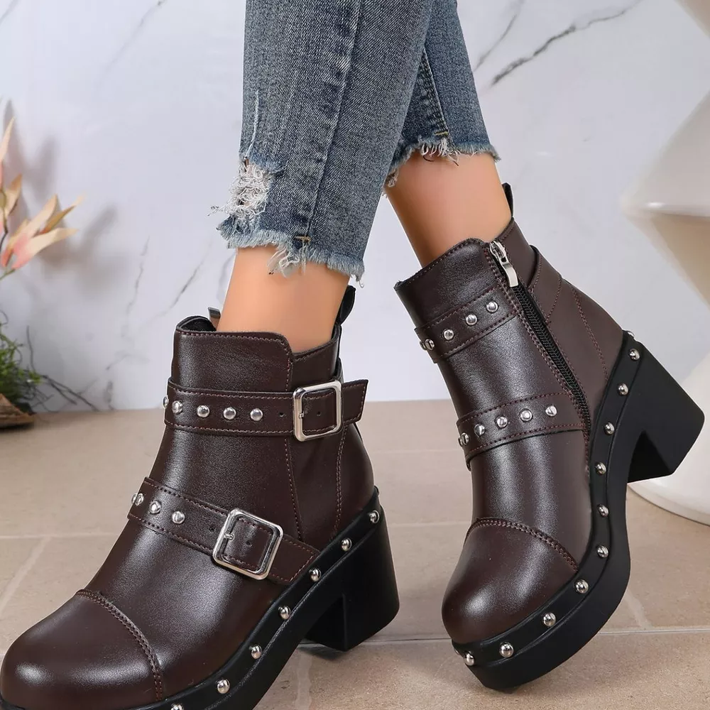 Round Toe Block Heels Boots, image 7